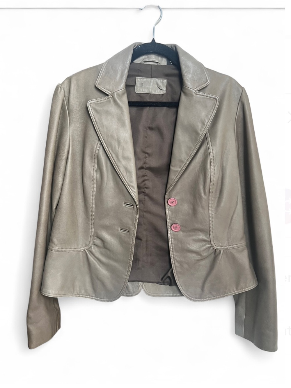 TAHARI VINTAGE Taupe Leather Blazer Jacket